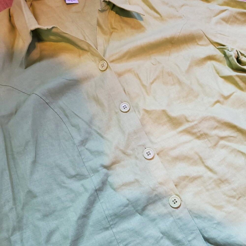 Versailles Green Linen Rayon 3/4 Sleeve Tunic Top Plus Size 1X Lagenlook - Picture 8 of 12